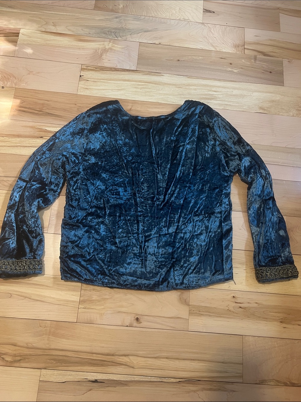 Embroidered Velvet Jacket - Deep Teal with Gold Trim - Picture 10 of 14